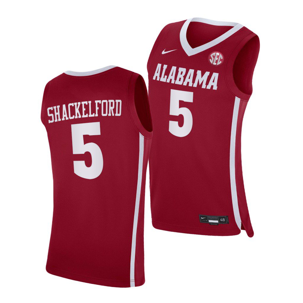 Men's Alabama Crimson Tide Jaden Shackelford #5 2021 Crimson Replica NCAA College Basketball Jersey